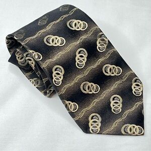 Bill Robinson Men's Black and Gold Patterned 100% Silk Tie